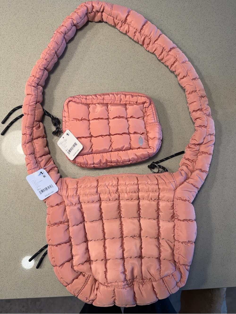 Free People Quilted baby carryall sling bag AND quilted mini case - pink